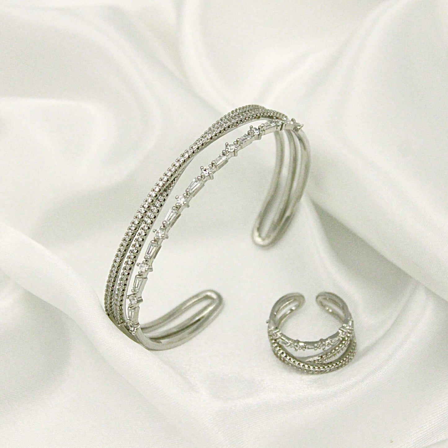 3-layer zircon bracelet and ring set