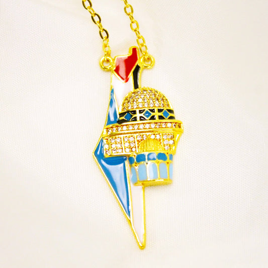 Palestine map necklace with flag